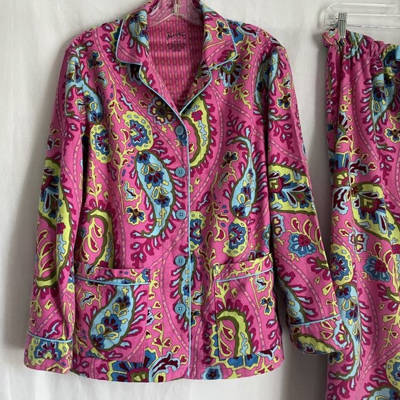 Nick & Nora VTG Flannel Print Pajamas 2 Piece SET Size S Pink Paisley Top Pants - Picture 16 of 16